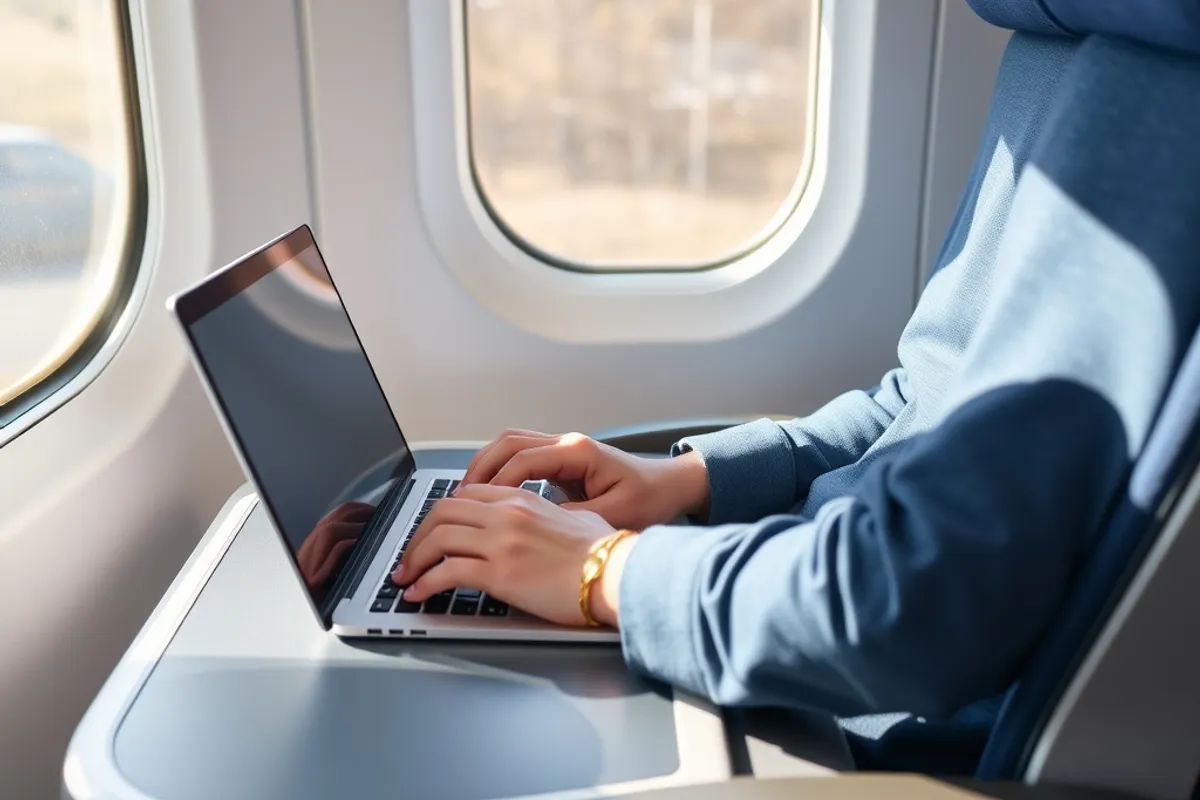 On a train tray table the smaller footprint is the whole argument for the category.